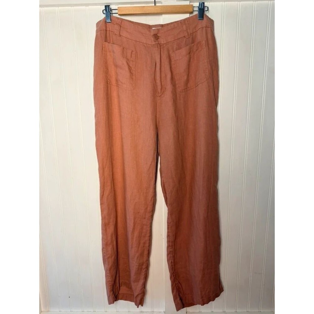 Nicole Miller 100% Linen Pants women’s 12 flowy beachy wide leg coral color